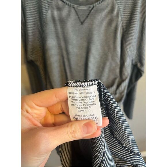 Carve Designs Cotton Dress Long Sleeve Tie Waist Drawstring Blue White Stripe Si - Picture 4 of 4